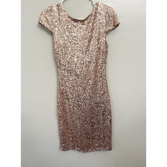 Badgely Mischka rose gold Cowl Back Swank Sequin Sheath Dress size 6 New NWT - Picture 3 of 8